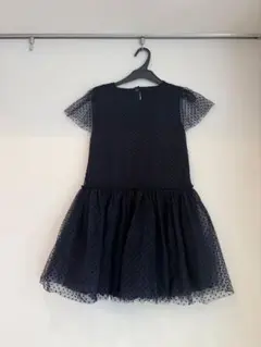 【新品タグ付き】ネイビーチュールワンピース【プチバトー】 シフォン　ドット