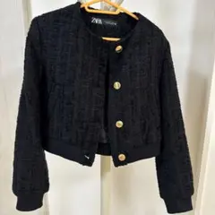 ZARA 黒 ツイードジャケット Mサイズ