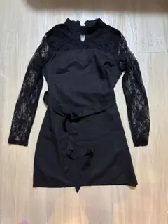【新品】SHEIN レース長袖ミニドレス ブラック S