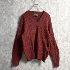 Jantzen ケーブル編み Vネックニット M アクリルニット　メンズ古着