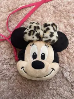 ミニーマウス 顔型ポーチ レオパード柄 ヒョウ柄