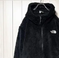 美品 ノースフェイス ボアフリースジャケット フーディー ブラック 2XL