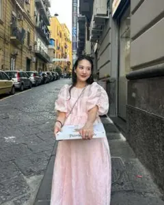 【ANDRESD】バブルスリーブジャガードドレス