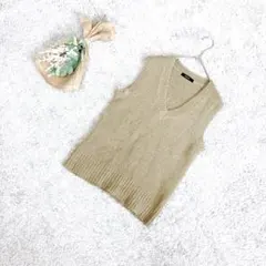 A3410【コムサイズム】モヘア混紡Vネック ニットベストノースリーブ（L）