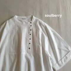 匿名配送☆soulberry 夏のおめかしブラウス ホワイトプリーツ五分袖 