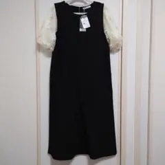【新品未使用タグ付】刺繍レース袖 ロングワンピース★ブラックフォーマル 黒