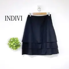 INDIVI 【３８】テアードスカート ひざ丈　ブラック　シンプル　大人可愛い