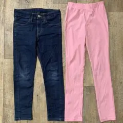 女の子　デニム長ズボンパンツ　2枚セットまとめ売り130㎝