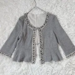 ダイアグラム ジャージー素材 ビジュー ノーカラー ジャケット　S