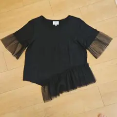 ランバンオンブルー　チュール　カットソー　Tシャツ　黒のサムネイル