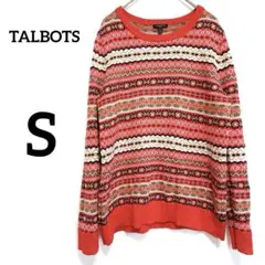 TALBOTS 【S】フェアアイル柄 長袖セーター レッド　ニットのサムネイル