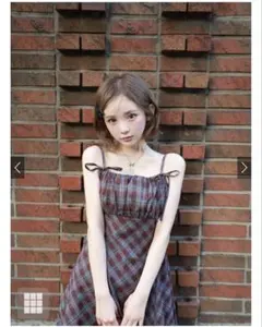 チェック柄ギャザーリボンキャミミニワンピース