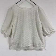 MICHEL KLEIN レースブラウス 38 シフォン袖 ホワイト トップス