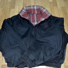 地底人オンライン　リバーシブルダウンジャケット　チェック柄　ブラック　L