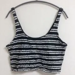 キャミソール 【L】 波ボーダー 透かし編み USA製 クロップド丈 ショート丈