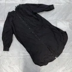 Lian シャツワンピース 黒 ロング丈 綿100% スタンドカラー 前開き