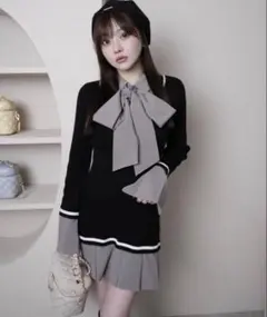 シャツドッキングプリーツワンピース 黒LIPSERVICE