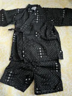 黒地白模様 甚平 サイズ120