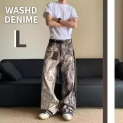 ウォッシュドデニム リアルツリー L バギーパンツ ワイドパンツ カモフラ