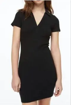 H&M 襟付き リブジャージーワンピース ブラック　サイズxs