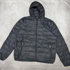 ポロラルフローレン ライトダウンジャケット フーディー XL 胸刺繍 ブラック