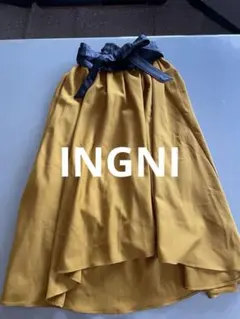 フレアスカート マスタードカラー 黒リボン付き