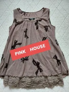 ✨美品✨PINK HOUSE リボン柄ノースリーブ　ブラウンのサムネイル