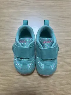 asics 水色ドット柄マジックテープスニーカー 13cm
