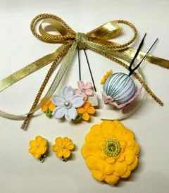 花モチーフ アクセサリーセット　つまみ細工　着物