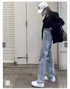 GRL フリンジヘムセミフレアデニムパンツ［cu166］ライトブルー M