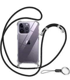 iPhone 14Pro用ケース 【ストラップ2種付き】シリコン TPUバンパー