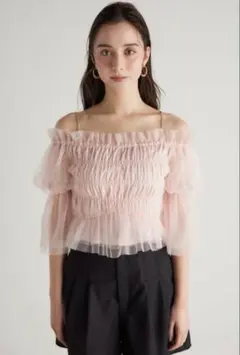 オフショルダー ピンク シフォンブラウス　美品　未使用