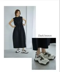mysa closet 田中里奈 厚底スニーカー ダッドスニーカー 濃茶 LLのサムネイル