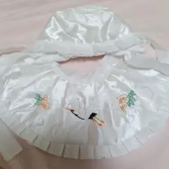 お宮参り用 スタイ　帽子セット　鶴刺繍