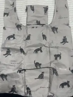 ジェラートピケ 猫プリント グレー エコバッグ