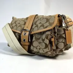 美品　コーチ　ショルダーバッグ　ソーホー　シグネチャー　キャンバス　レザー