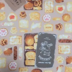 猫のクッキー缶　オックス生地　モカ　110㎝×100㎝