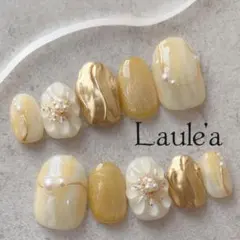 現品　ニュアンスネイル　春　黄色　マグネット　ぷっくりフラワー　大人　ゴールド