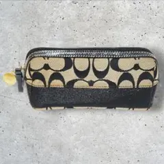 中古【 COACH 】 コーチ シグネチャーロゴ ポーチ ブラック × ブラウン