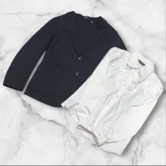 【美品】ユニクロ　紺ブレ　コムサイズム　ホワイトフリルシャツ　サイズ１３０