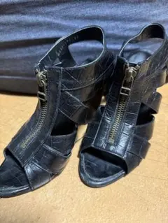 DIANA 黒 レザー サンダル 8cmヒール