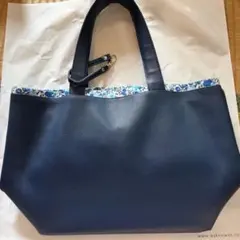 ハンドメイド トートバッグ ネイビー 花柄内布 リバティ風 大容量