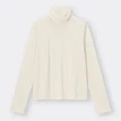 アイボリー ソフトリブタートルネック トップス