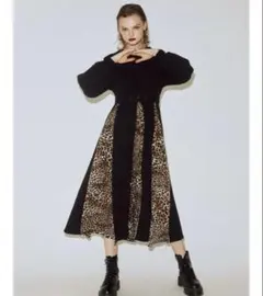 jouetie ジュエティ パターンブロッキング ワンピース レオパード柄 M