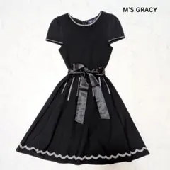 エムズグレイシー ニットワンピース ベルトリボン 半袖 春夏 ブラックM