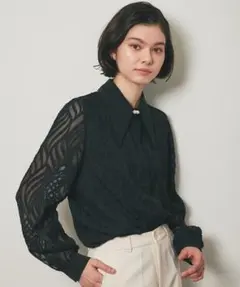 SMILE ORCHID 長袖トップス ブラック Mサイズ ワイドカラーブラウスのサムネイル
