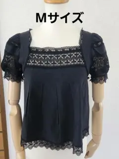レース付き半袖トップス Mサイズ 黒