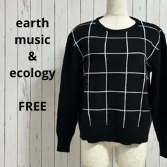 長袖　ニット　セーター　薄手　チェック柄　プルオーバー　フリー　黒・白　秋・冬