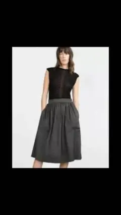 ザラ カーキ ミモレ丈 スカート XS