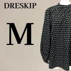 ドレスキップ DRESKIP スクエアドット柄 ハイネック ブラウス M 黒/白